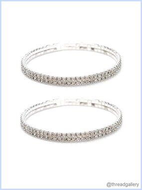 Crystal Rhinestone Stretch Tennis Ankle Bracelets Women 2 Pcs